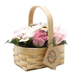 Mýdlové květy růžové - dárkový košík